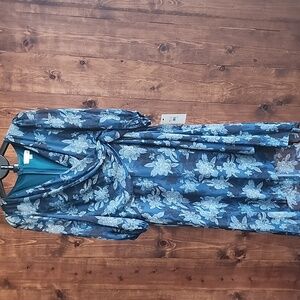 Stylish Blue Floral Wrap Blouse